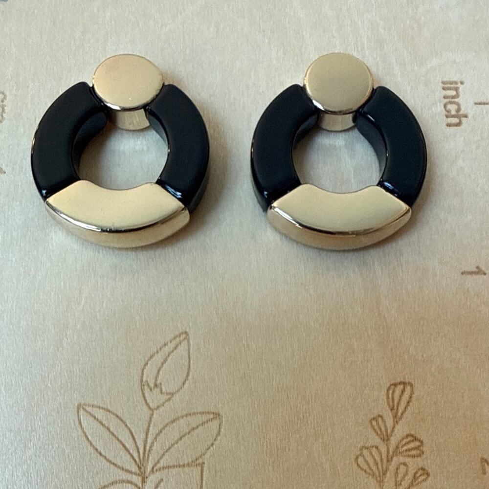 Vintage Swarovski Black Enamel & Gold Tone Geometric Statement Earrings – EUC
